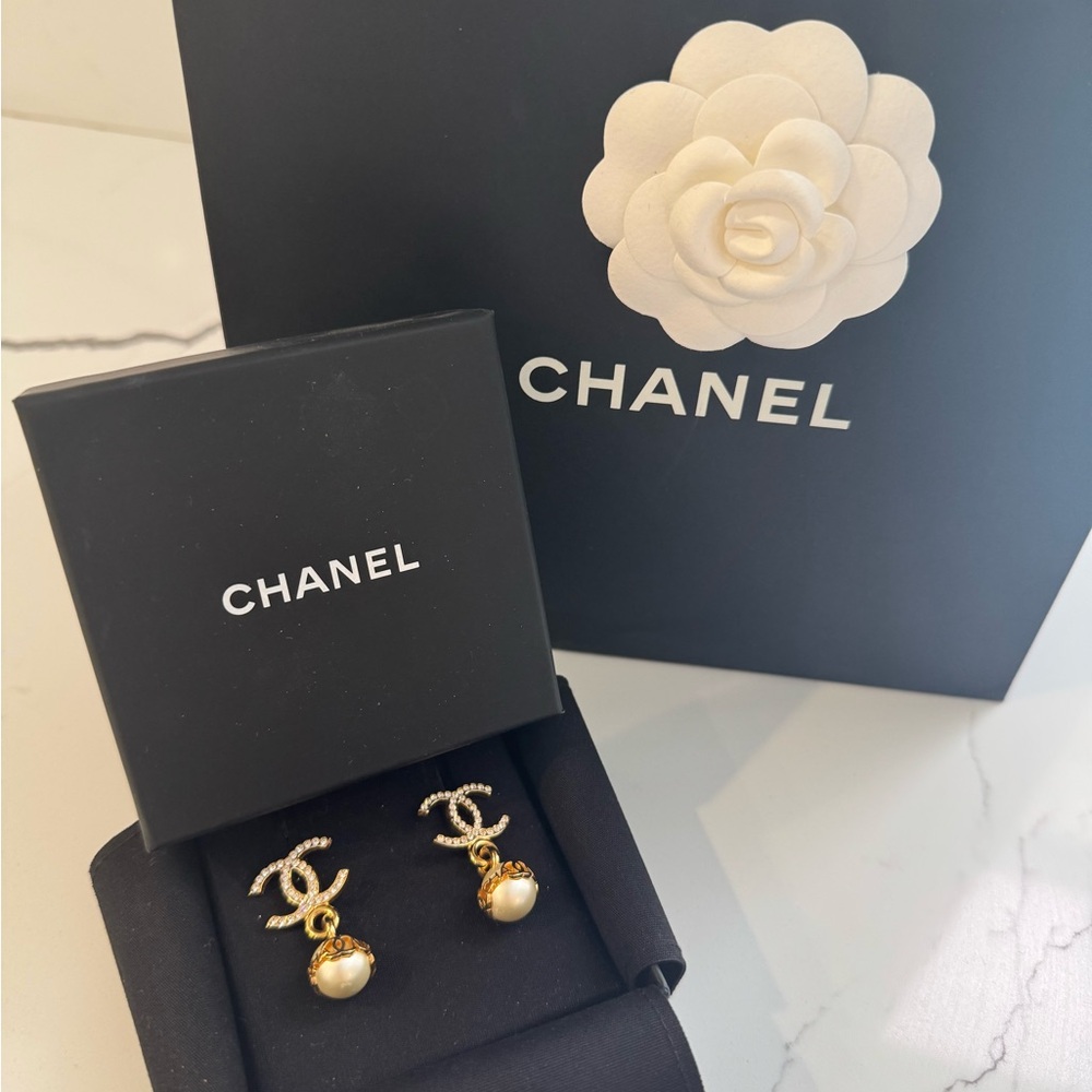 CHANEL Gold and Silver Earrings Timeless CC Logo